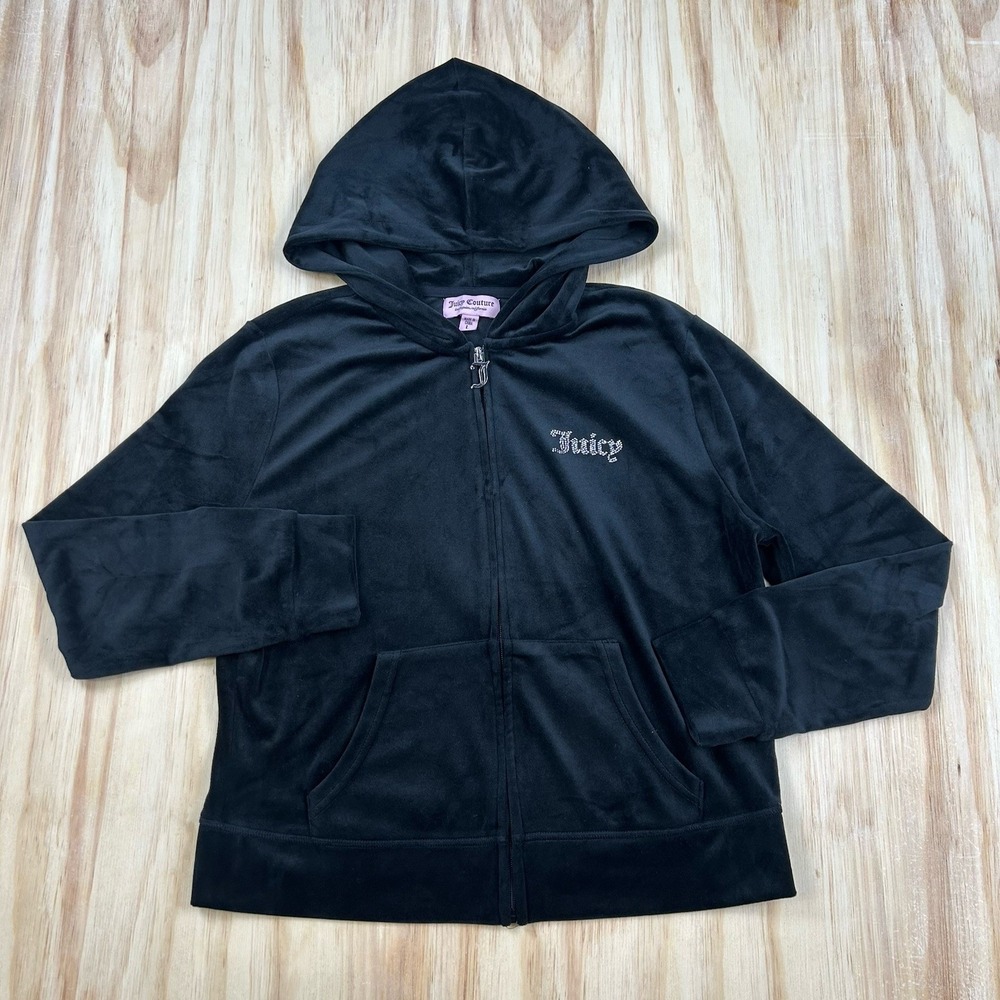 Vintage Juicy Couture Jacket Womens L Black‎ Hoodie French Terry Y2K
